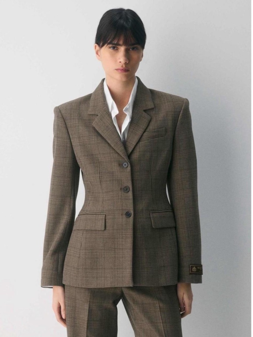 Aritzia Standout Tailored Brown Plaid Women's Blazer Jacket